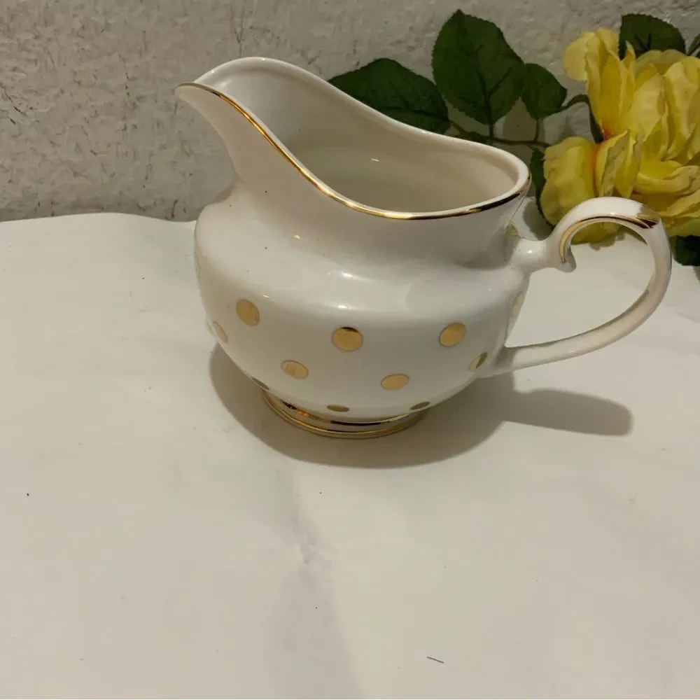 Grace s Teaware White with Large Gold Polka Dot creamer G15